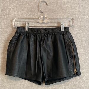 Vintage 90’s Image Leather Black Leather Elastic-Waist Shorts with Side Zip